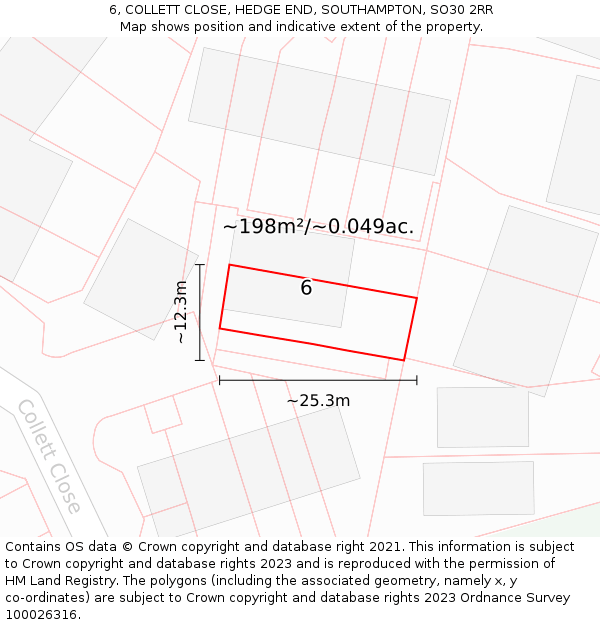 6, COLLETT CLOSE, HEDGE END, SOUTHAMPTON, SO30 2RR: Plot and title map