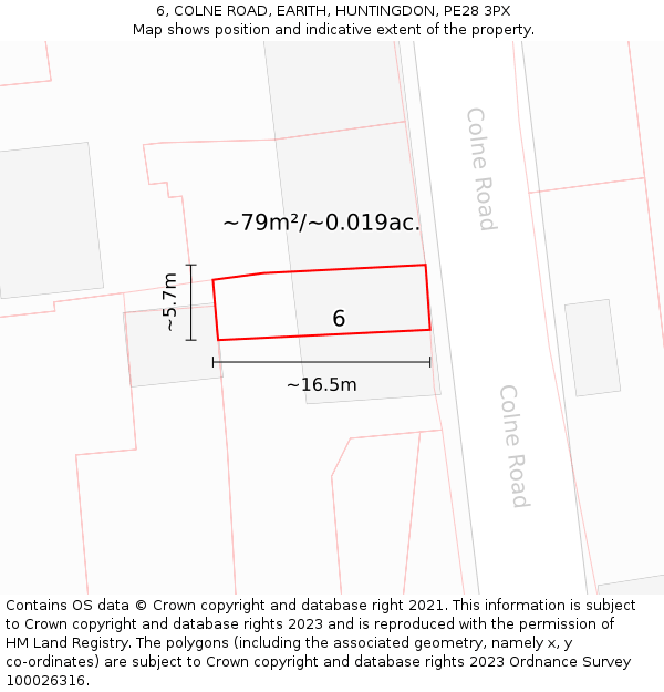 6, COLNE ROAD, EARITH, HUNTINGDON, PE28 3PX: Plot and title map
