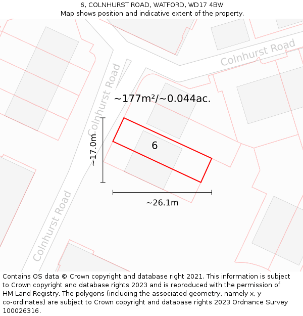 6, COLNHURST ROAD, WATFORD, WD17 4BW: Plot and title map