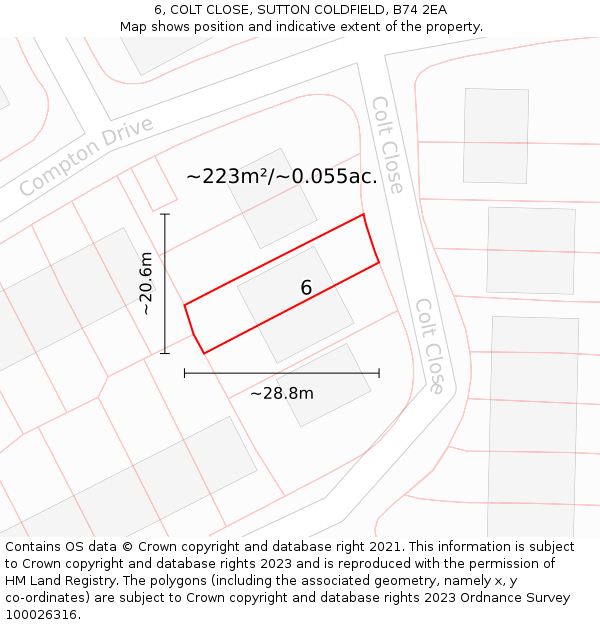6, COLT CLOSE, SUTTON COLDFIELD, B74 2EA: Plot and title map