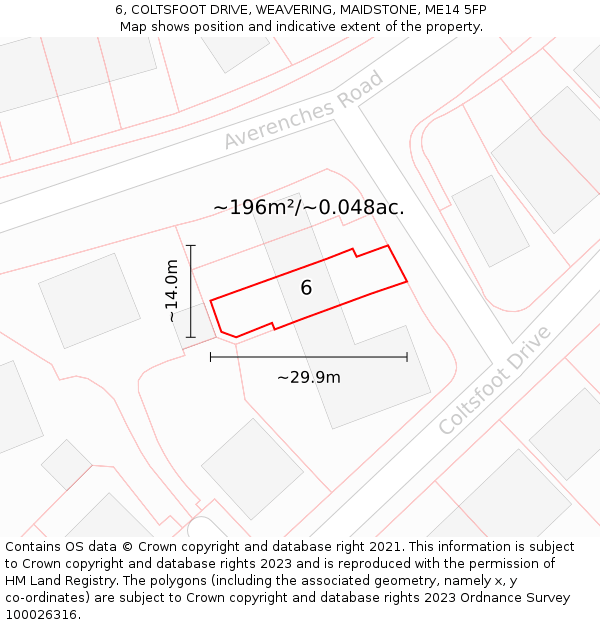 6, COLTSFOOT DRIVE, WEAVERING, MAIDSTONE, ME14 5FP: Plot and title map