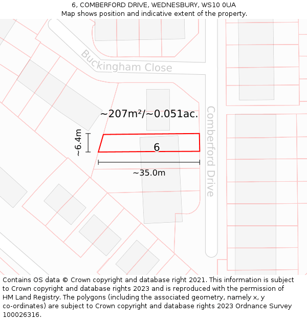 6, COMBERFORD DRIVE, WEDNESBURY, WS10 0UA: Plot and title map