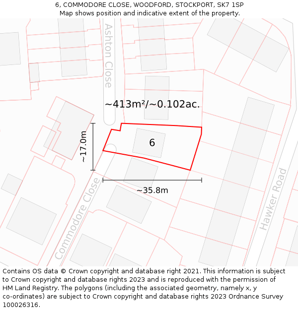6, COMMODORE CLOSE, WOODFORD, STOCKPORT, SK7 1SP: Plot and title map