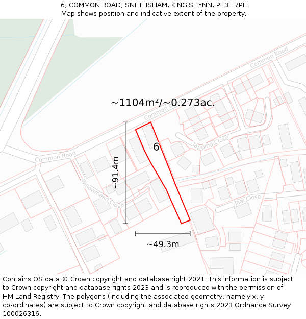 6, COMMON ROAD, SNETTISHAM, KING'S LYNN, PE31 7PE: Plot and title map