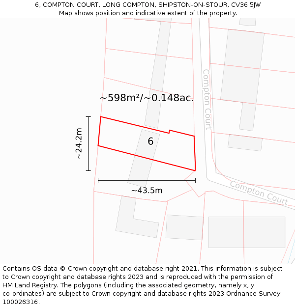 6, COMPTON COURT, LONG COMPTON, SHIPSTON-ON-STOUR, CV36 5JW: Plot and title map