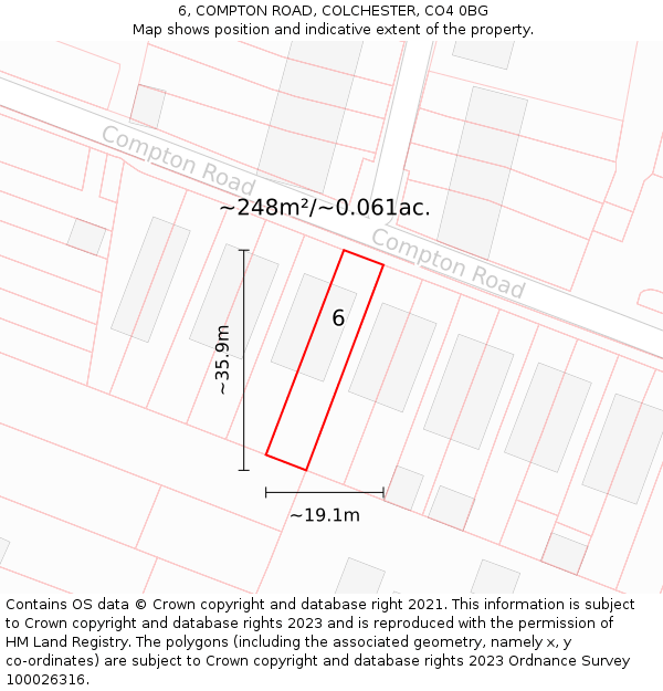 6, COMPTON ROAD, COLCHESTER, CO4 0BG: Plot and title map