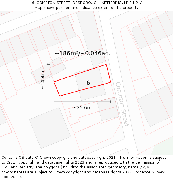 6, COMPTON STREET, DESBOROUGH, KETTERING, NN14 2LY: Plot and title map