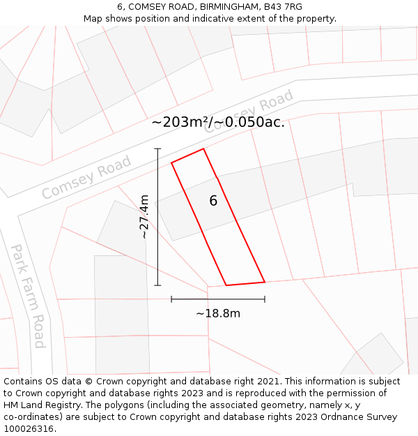 6, COMSEY ROAD, BIRMINGHAM, B43 7RG: Plot and title map