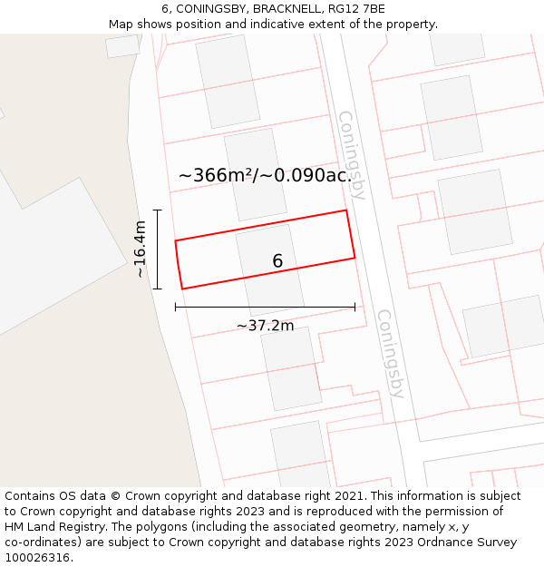 6, CONINGSBY, BRACKNELL, RG12 7BE: Plot and title map