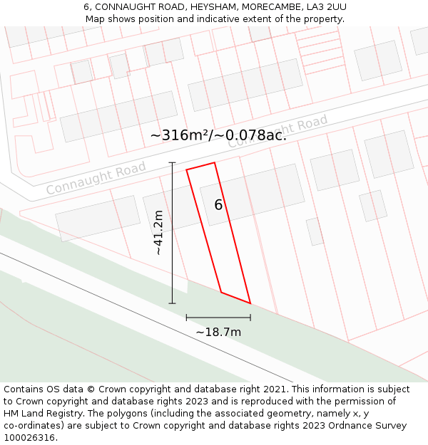 6, CONNAUGHT ROAD, HEYSHAM, MORECAMBE, LA3 2UU: Plot and title map