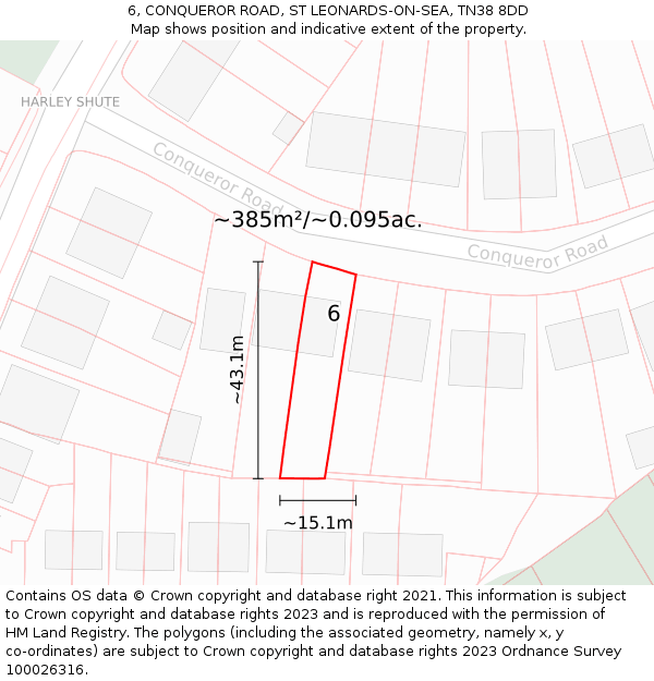 6, CONQUEROR ROAD, ST LEONARDS-ON-SEA, TN38 8DD: Plot and title map