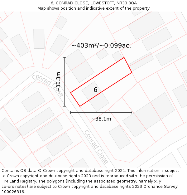 6, CONRAD CLOSE, LOWESTOFT, NR33 8QA: Plot and title map