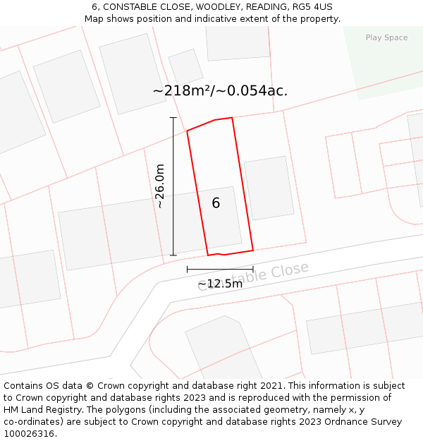 6, CONSTABLE CLOSE, WOODLEY, READING, RG5 4US: Plot and title map