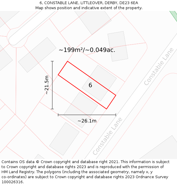 6, CONSTABLE LANE, LITTLEOVER, DERBY, DE23 6EA: Plot and title map