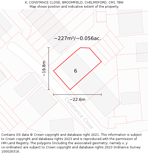 6, CONSTANCE CLOSE, BROOMFIELD, CHELMSFORD, CM1 7BW: Plot and title map