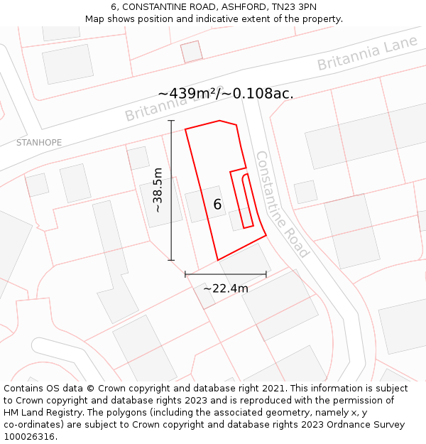 6, CONSTANTINE ROAD, ASHFORD, TN23 3PN: Plot and title map