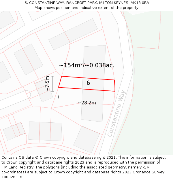 6, CONSTANTINE WAY, BANCROFT PARK, MILTON KEYNES, MK13 0RA: Plot and title map