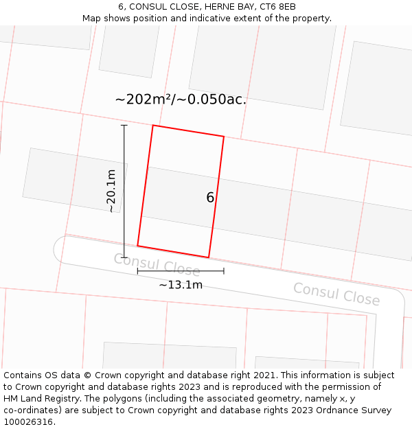 6, CONSUL CLOSE, HERNE BAY, CT6 8EB: Plot and title map