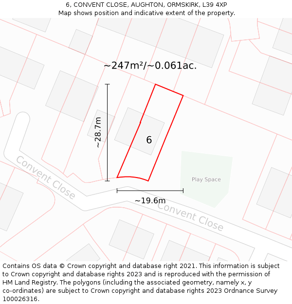 6, CONVENT CLOSE, AUGHTON, ORMSKIRK, L39 4XP: Plot and title map