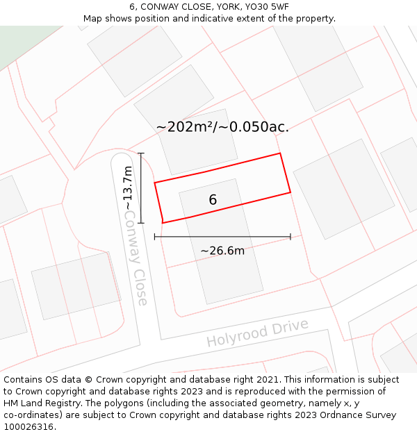 6, CONWAY CLOSE, YORK, YO30 5WF: Plot and title map
