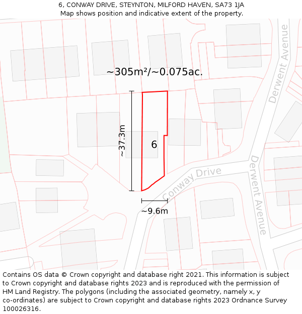 6, CONWAY DRIVE, STEYNTON, MILFORD HAVEN, SA73 1JA: Plot and title map
