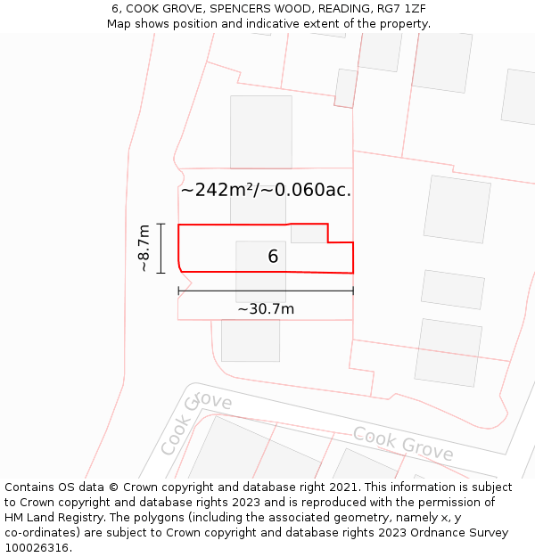 6, COOK GROVE, SPENCERS WOOD, READING, RG7 1ZF: Plot and title map