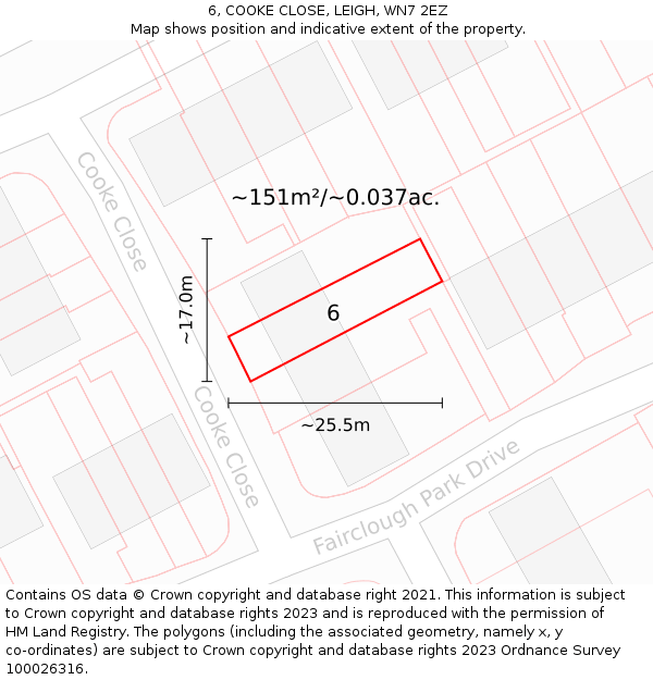 6, COOKE CLOSE, LEIGH, WN7 2EZ: Plot and title map