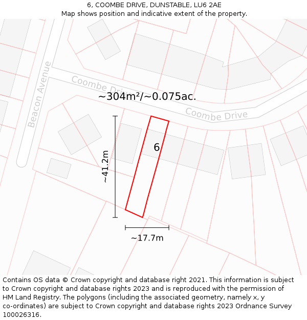 6, COOMBE DRIVE, DUNSTABLE, LU6 2AE: Plot and title map