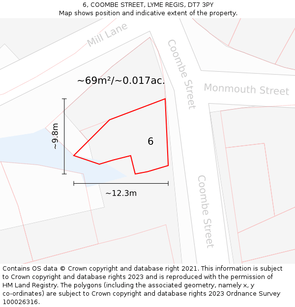 6, COOMBE STREET, LYME REGIS, DT7 3PY: Plot and title map