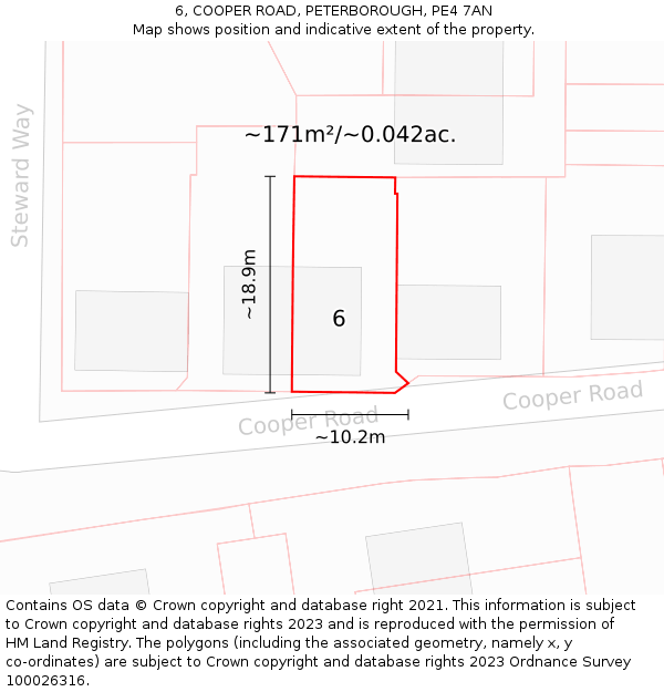 6, COOPER ROAD, PETERBOROUGH, PE4 7AN: Plot and title map