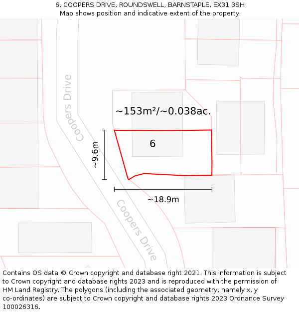 6, COOPERS DRIVE, ROUNDSWELL, BARNSTAPLE, EX31 3SH: Plot and title map