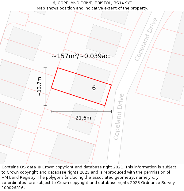6, COPELAND DRIVE, BRISTOL, BS14 9YF: Plot and title map