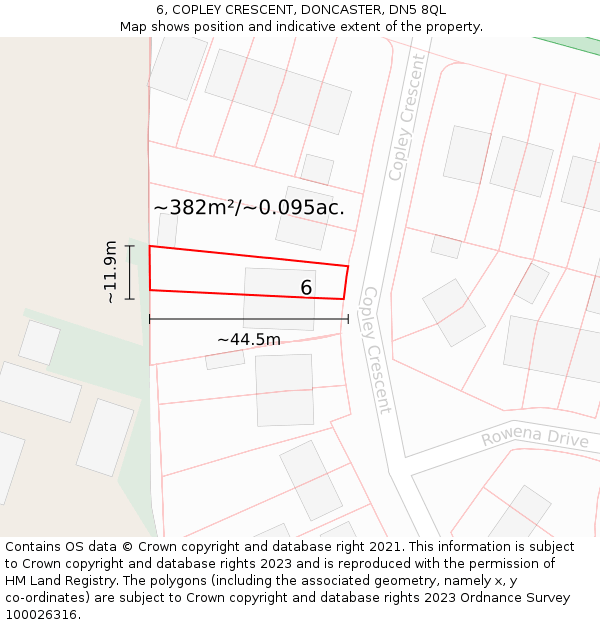 6, COPLEY CRESCENT, DONCASTER, DN5 8QL: Plot and title map