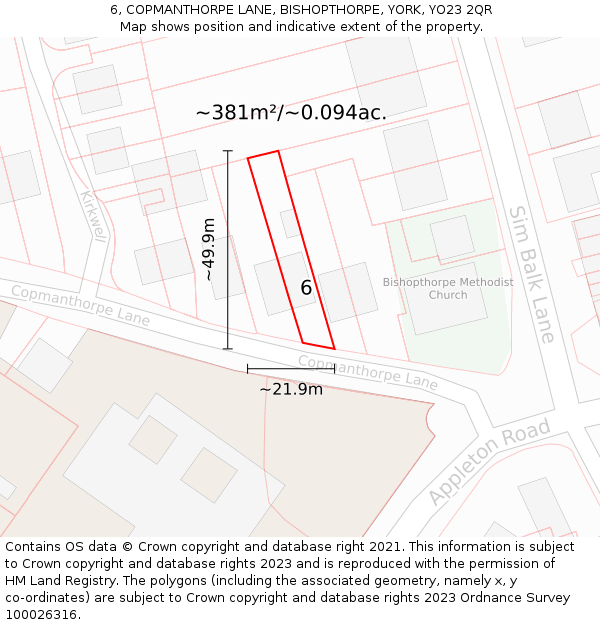 6, COPMANTHORPE LANE, BISHOPTHORPE, YORK, YO23 2QR: Plot and title map