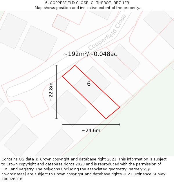 6, COPPERFIELD CLOSE, CLITHEROE, BB7 1ER: Plot and title map