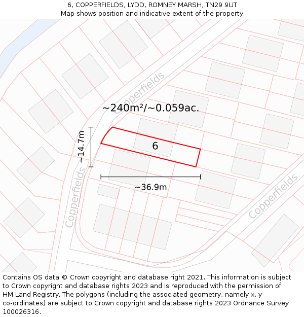 6, COPPERFIELDS, LYDD, ROMNEY MARSH, TN29 9UT: Plot and title map