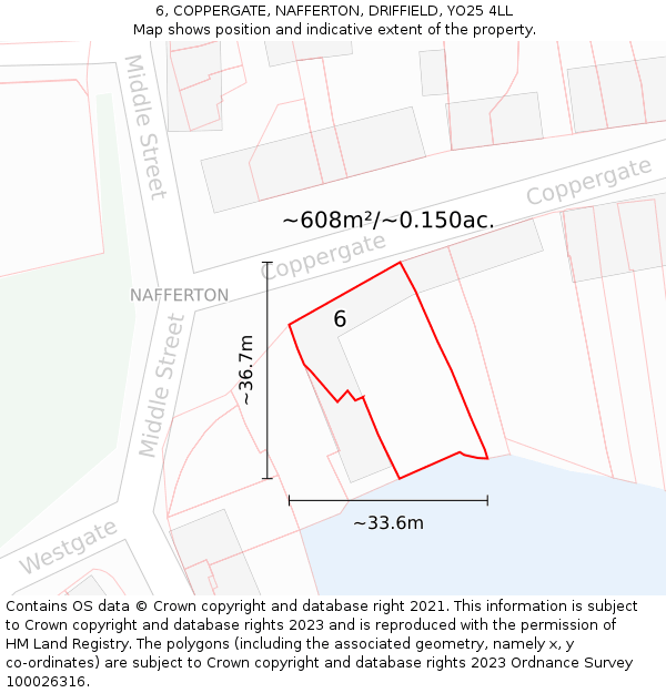 6, COPPERGATE, NAFFERTON, DRIFFIELD, YO25 4LL: Plot and title map