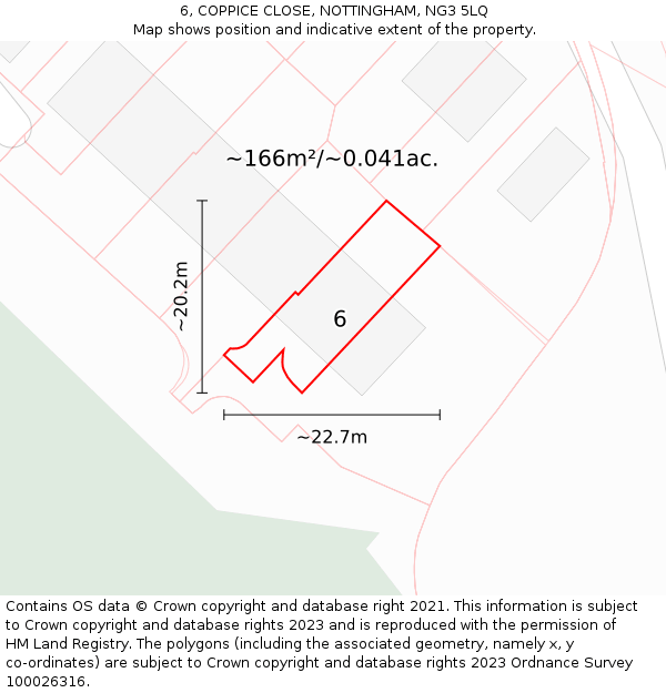 6, COPPICE CLOSE, NOTTINGHAM, NG3 5LQ: Plot and title map