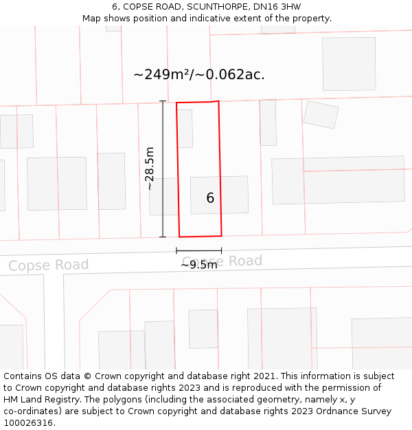 6, COPSE ROAD, SCUNTHORPE, DN16 3HW: Plot and title map