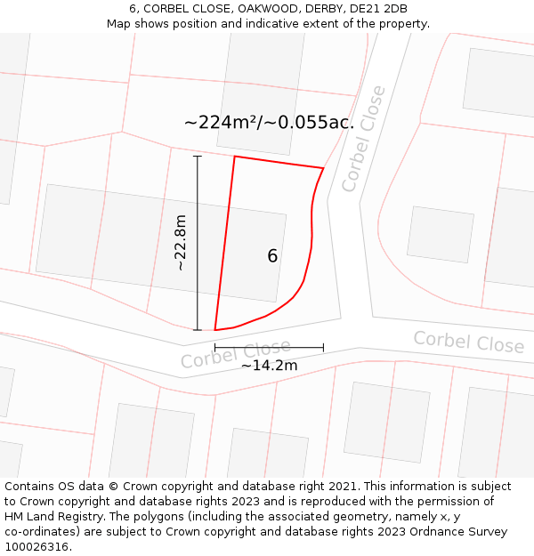 6, CORBEL CLOSE, OAKWOOD, DERBY, DE21 2DB: Plot and title map
