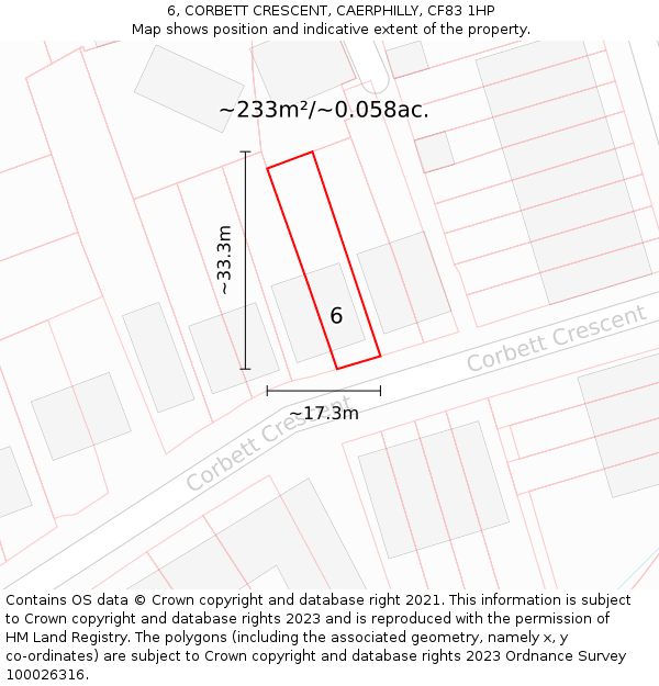 6, CORBETT CRESCENT, CAERPHILLY, CF83 1HP: Plot and title map