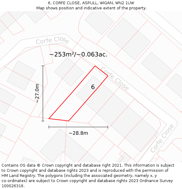 6, CORFE CLOSE, ASPULL, WIGAN, WN2 1UW: Plot and title map