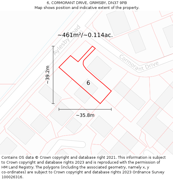 6, CORMORANT DRIVE, GRIMSBY, DN37 9PB: Plot and title map