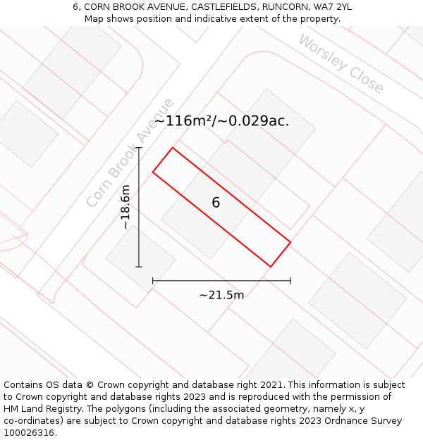 6, CORN BROOK AVENUE, CASTLEFIELDS, RUNCORN, WA7 2YL: Plot and title map