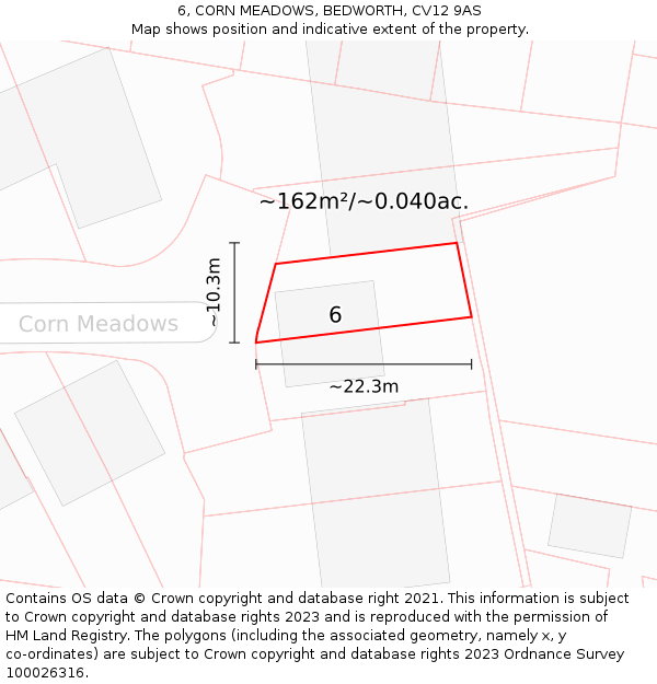 6, CORN MEADOWS, BEDWORTH, CV12 9AS: Plot and title map