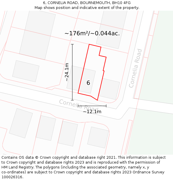 6, CORNELIA ROAD, BOURNEMOUTH, BH10 4FG: Plot and title map