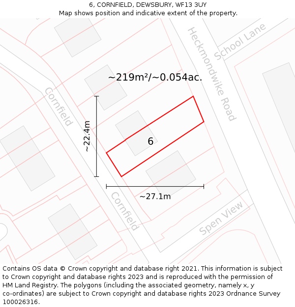 6, CORNFIELD, DEWSBURY, WF13 3UY: Plot and title map