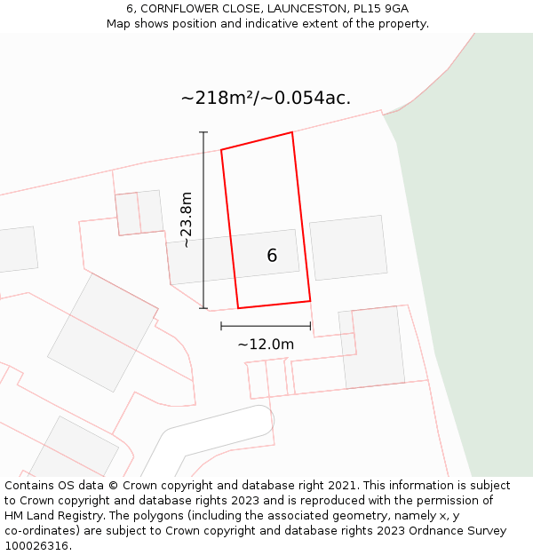 6, CORNFLOWER CLOSE, LAUNCESTON, PL15 9GA: Plot and title map
