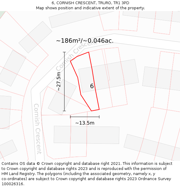 6, CORNISH CRESCENT, TRURO, TR1 3PD: Plot and title map