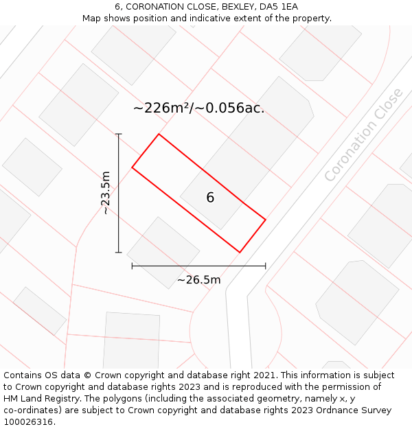 6, CORONATION CLOSE, BEXLEY, DA5 1EA: Plot and title map